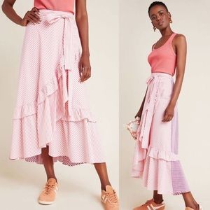 Anthropologie Maeve Pink Penny Ruffled Midi Skirt